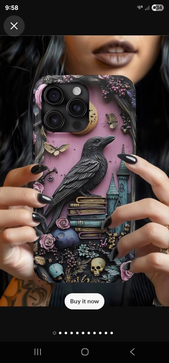 Gothic purple Bookshelf Phone Case Dark Academia Witch Skull floral Book Lover Reading iPhone 16 15 14 13 12, Galaxy S25, Pixel 9 pro case