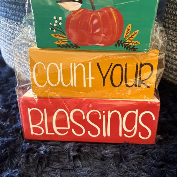 Thanksgiving Pumpkin Count Your Blessings Large Woodenblock Shelf ...