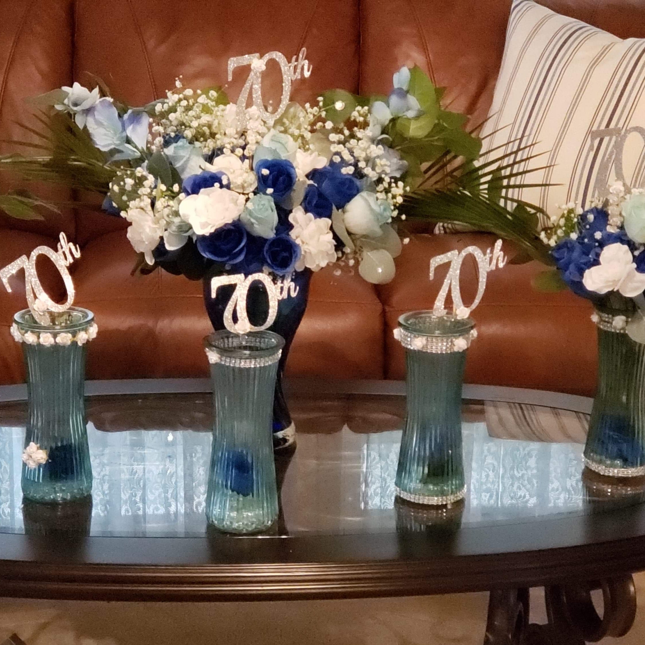 70th Birthday decorations , 70th Centerpiece Sticks, Glitter 70th