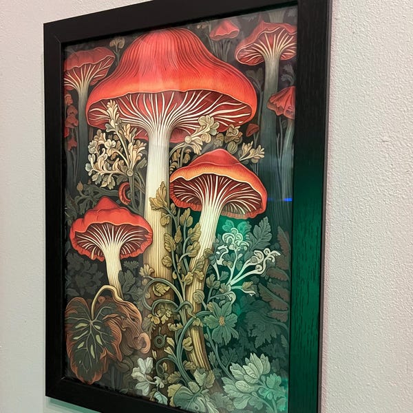 William Morris Inspired Mushroom Art Print, Mushroom Print, Botanical ...