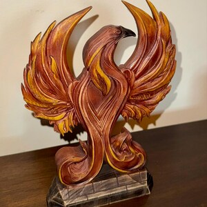 ナイジェリアアンティーク　鳥がモチーフになった芸術的な特大の木彫り彫刻 フェニックス像 木彫り 神話の生き物 : ギリシャ神話 火の鳥 アート