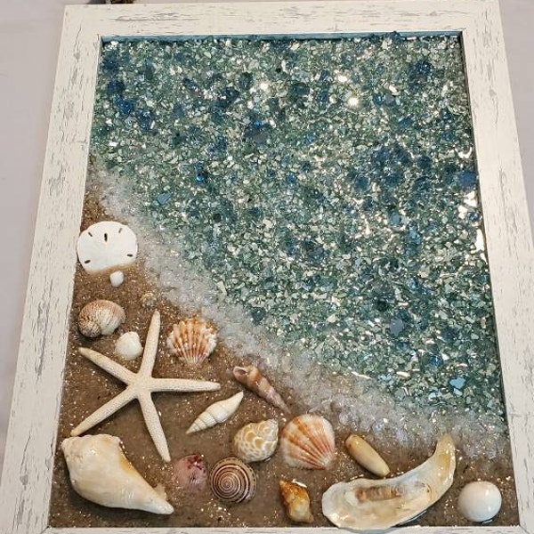 BEACH SCENE With STARFISH - 11X14 Framed Art Crushed Glass - Etsy