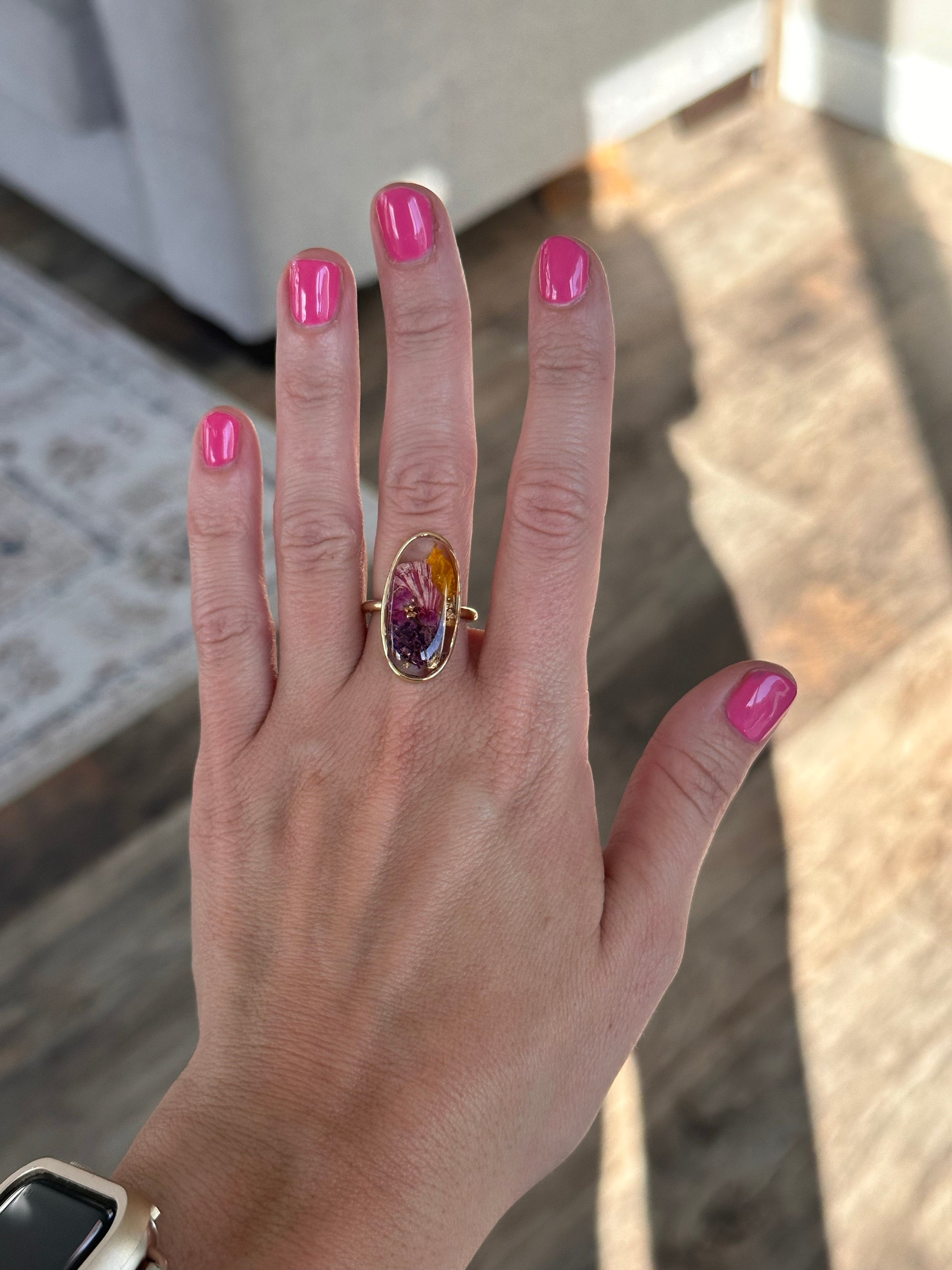 Personalized birth flower ring, birth month flower jewelry, personalized birthday gift for her, nature inspired ring, custom resin ring
