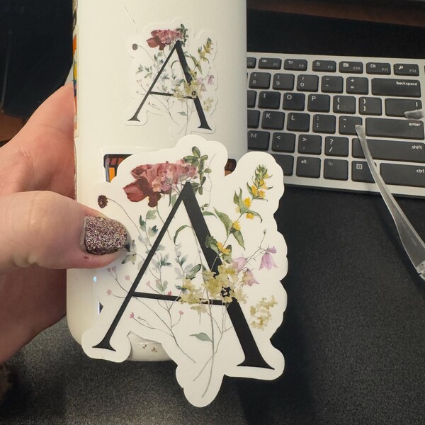 Squiddy Floral Letter H Sticker - 4" Rose Design Vinyl Decal For Laptop & Car