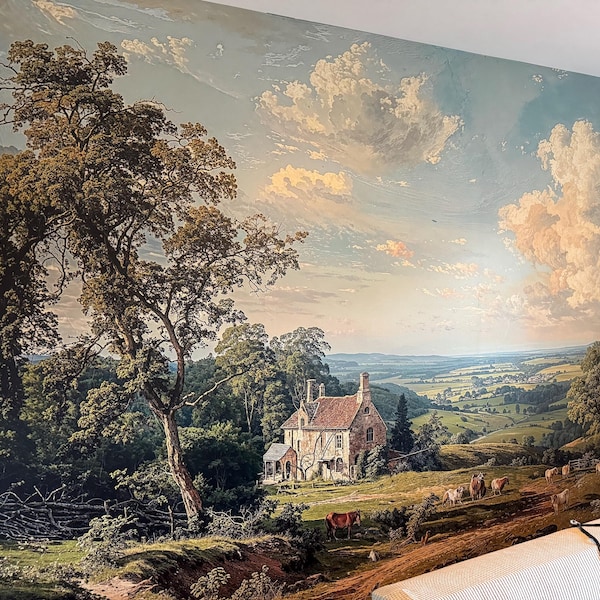 Scenic Wallpaper Mural, Panoramic Wallpaper, Rural Landscape Wallpaper ...