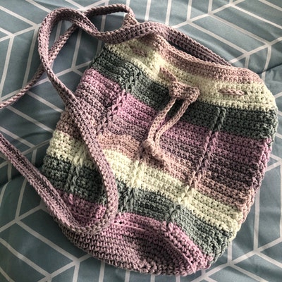 Crochet Bag PATTERN Cable Stripes Drawstring Bag Drawstring Bag Pattern ...