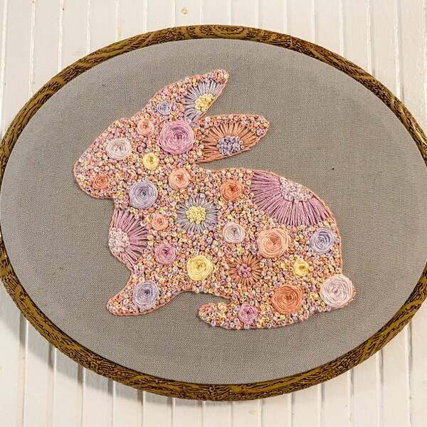Original Floral Bunny Hand Embroidery Pattern and Stitch Guide | Easter ...