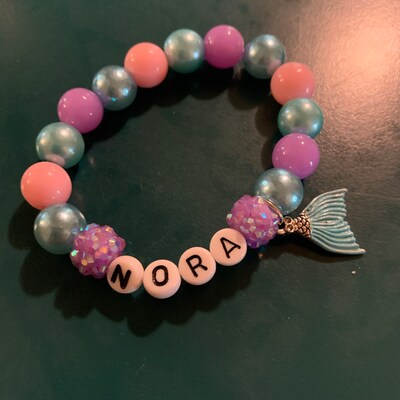 Girls Personalized Mermaid Name Bracelet Custom Stretchy - Etsy