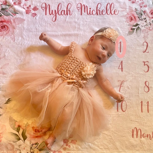 Floral Milestone Blanket Girl Pink Roses Baby Month Blanket Floral Milestone Blanket Girl Pink Roses Baby Month Blanket