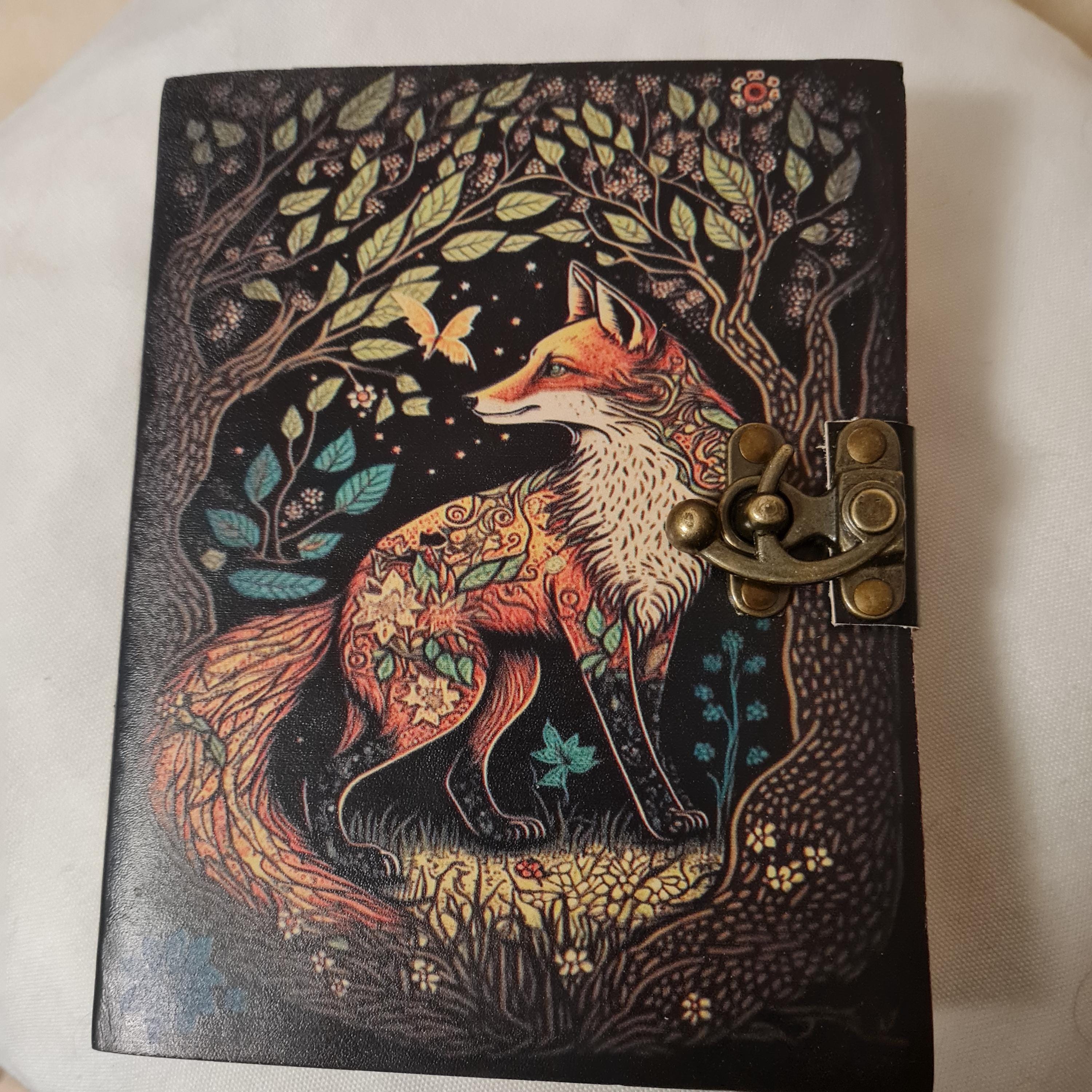 400 Page Large Fox Vintage Handmade leather Journal, Grimoire Fat journal Blank spell book of shadows Christmas Celestial Gifts For Him Her