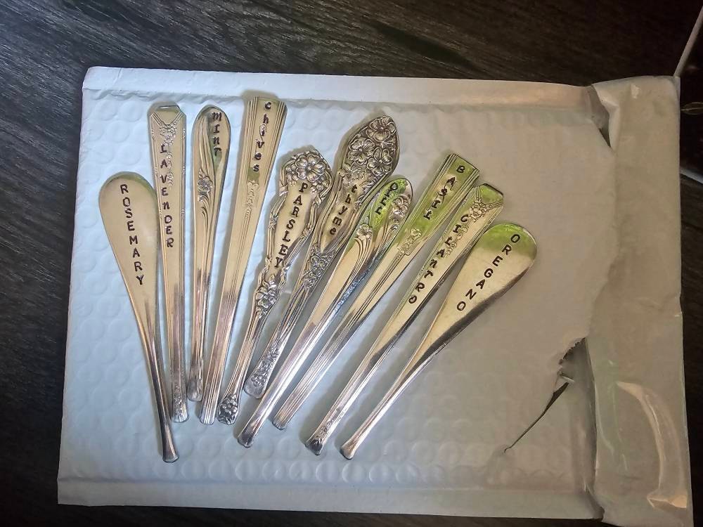 Handmade garden marker Set of 5 Herb marker Vintage upcycled Christmas Garden stakes Spring gift basket Mother’s Day gifts for her Plants