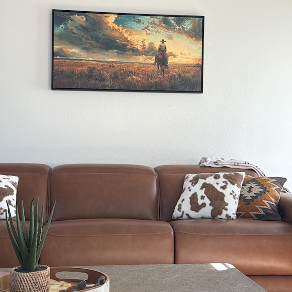 The Cowboy Landscape - Western Oil Painting Style Wall Art - Wrapped ...