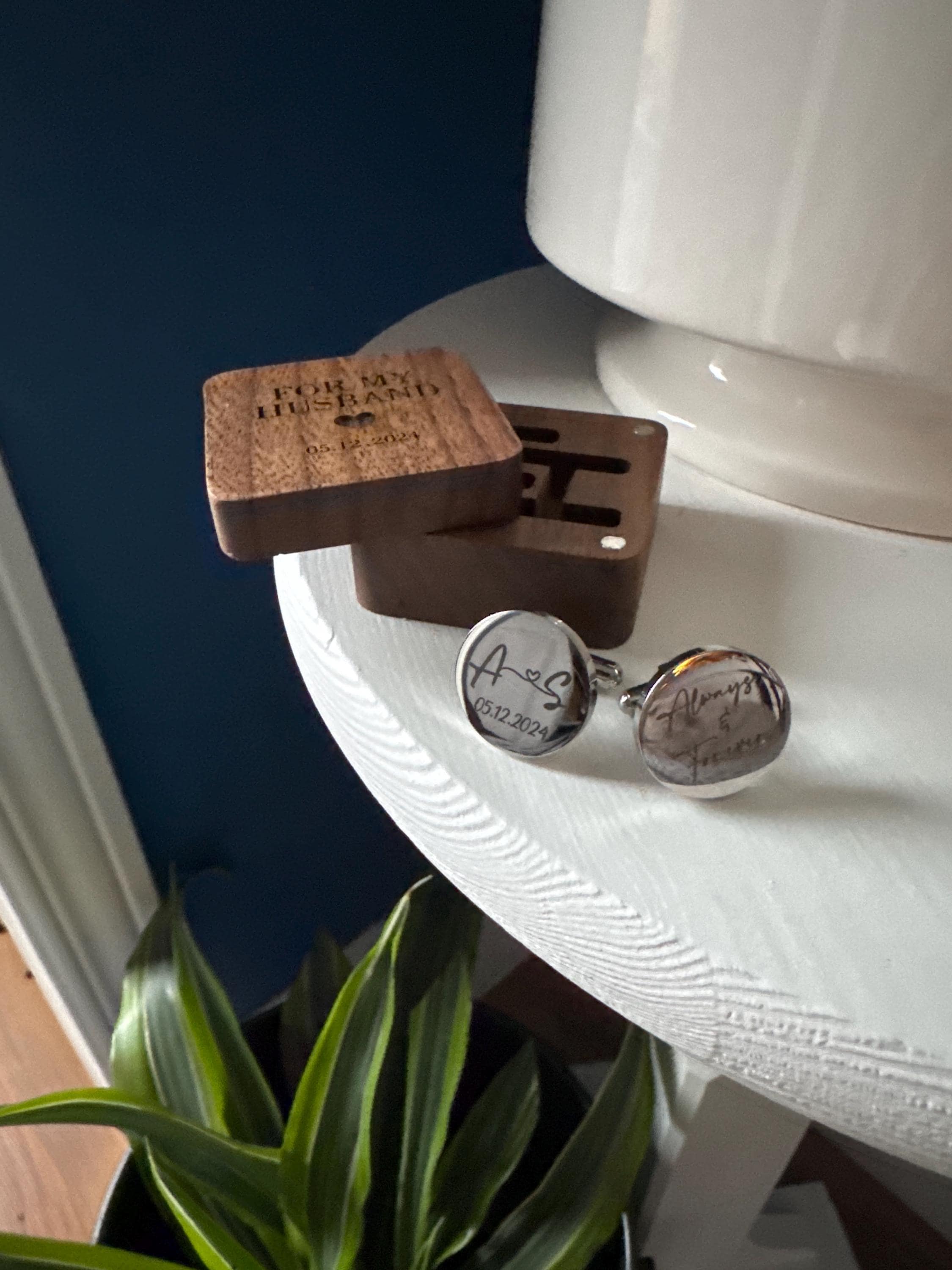 Custom Metal Cufflinks - Engraved Box Optional, Wedding Day Cuff links for Groom Dad Father of the Bride gift, Anniversary Gift for Husband