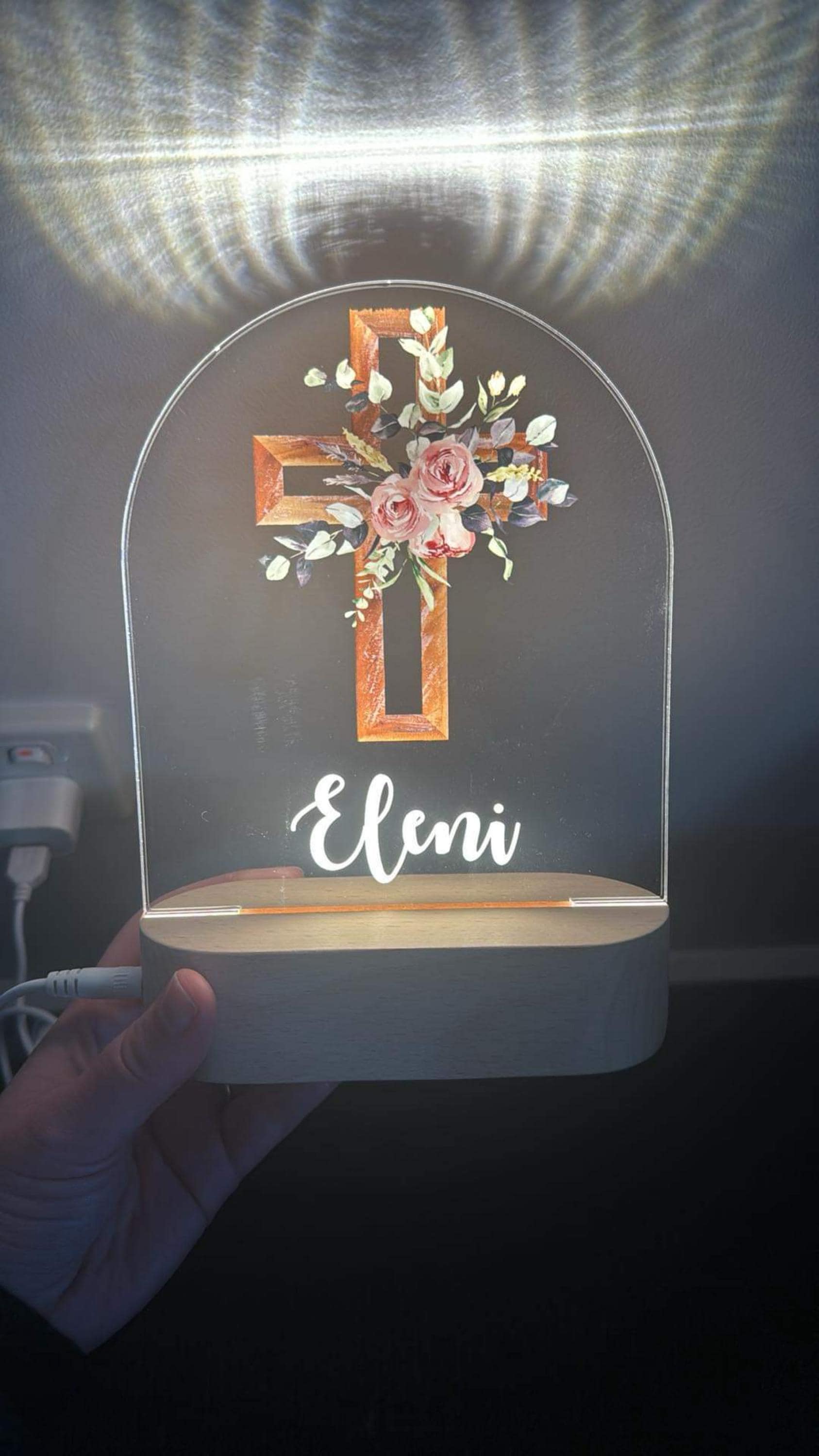 Baby Gift Baptism Gift Christening Gift- Custom Boy or Girl Name Keepsake Light - Religious Pink Cross