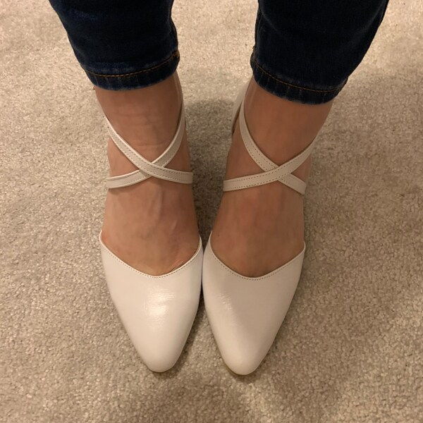 White Low Heel Wedding Shoes Block Heel White Leather Wedding Shoes