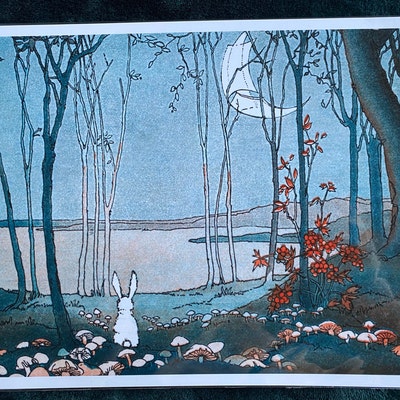 New Moon Bunny Print Bunny Rabbit in the Woods Repro Shirley Kite 5 X 7 ...
