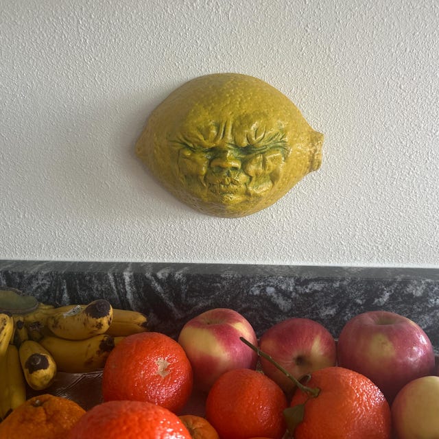 Handmade Original Lemon Face Wall Sculpture, Ready-to-hang
