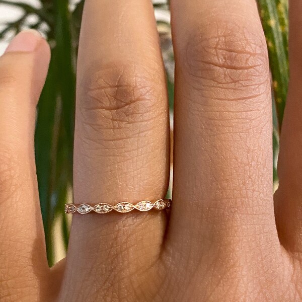 Art Deco Diamond Wedding Ring Band 14k Rose Gold Marquise Diamond ...