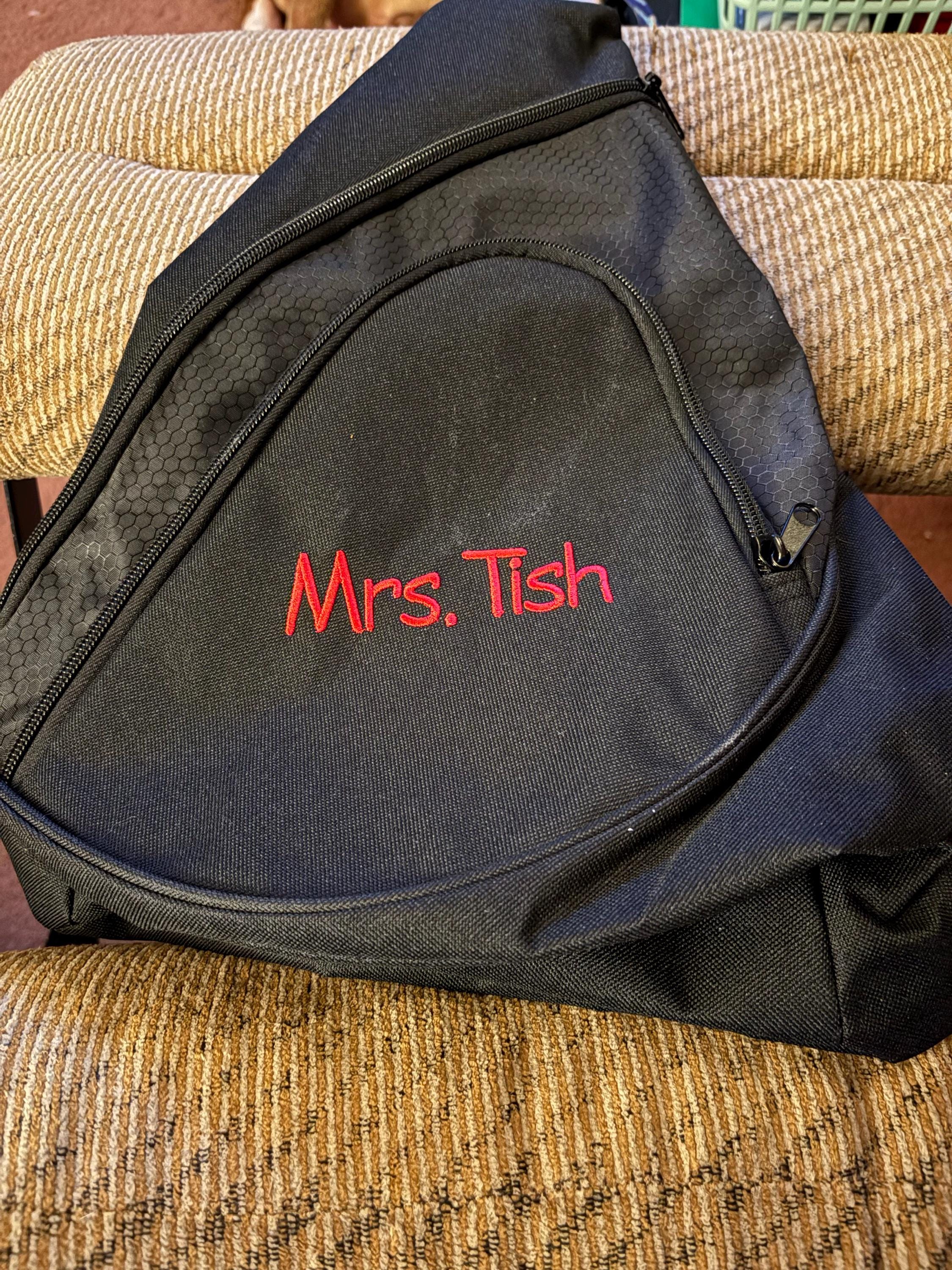 sling bag personalized, sports travel, great for youth, school group, monogramed, embroidered and personalized with with name/date, bulk