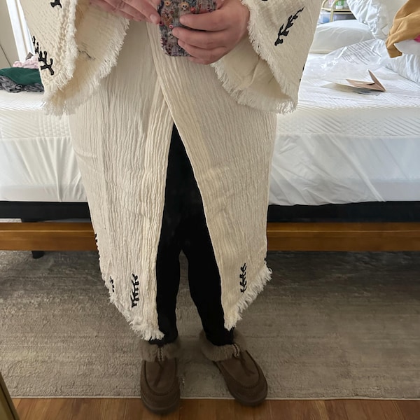 Handmade White, Gold Evil Eye, Kimono Robe, Muslin Kimono, Cotton Robe ...