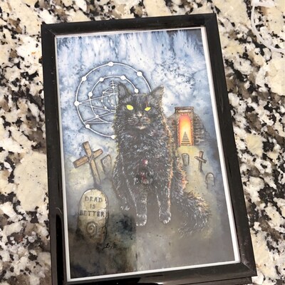 Graveyard Kitten Fine Art Watercolour Horror Cemetery Black Cat Print
