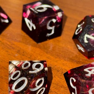 Blighted Blooddrop - Sharp DnD Dice - Clear - Handmade resin dice set for Tabletop Gaming Dungeons & Dragons, Pathfinder, Cthulhu, Cyberpunk