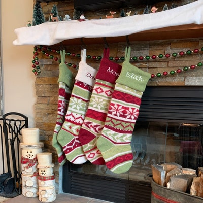 Personalized Knitted Christmas Stockings Red Green White - Etsy