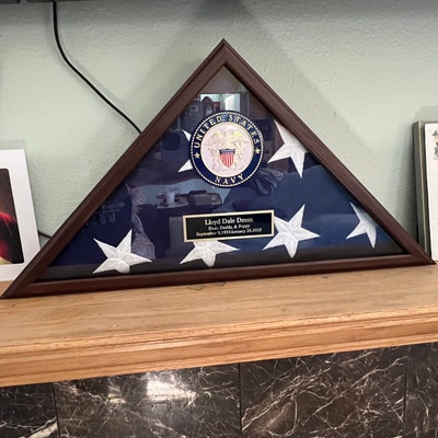 Custom Navy Flag Display Case Made in USA Veterans Gift, Engraved Navy ...