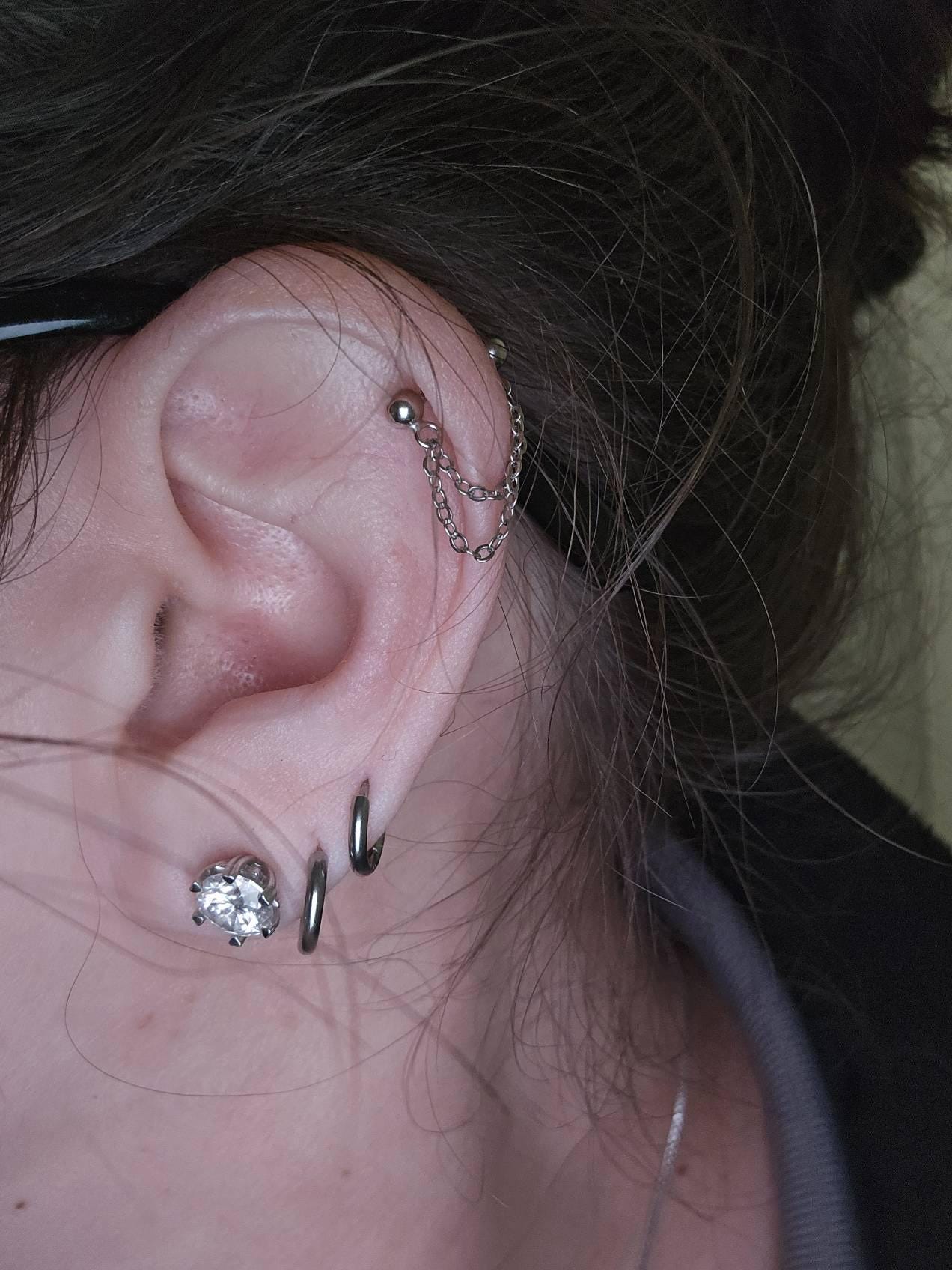 Double Chain Helix Earring With Screw Ball End, Unisex, Gold, Silver SHEMISLI SS1332 (Type A Ball End)