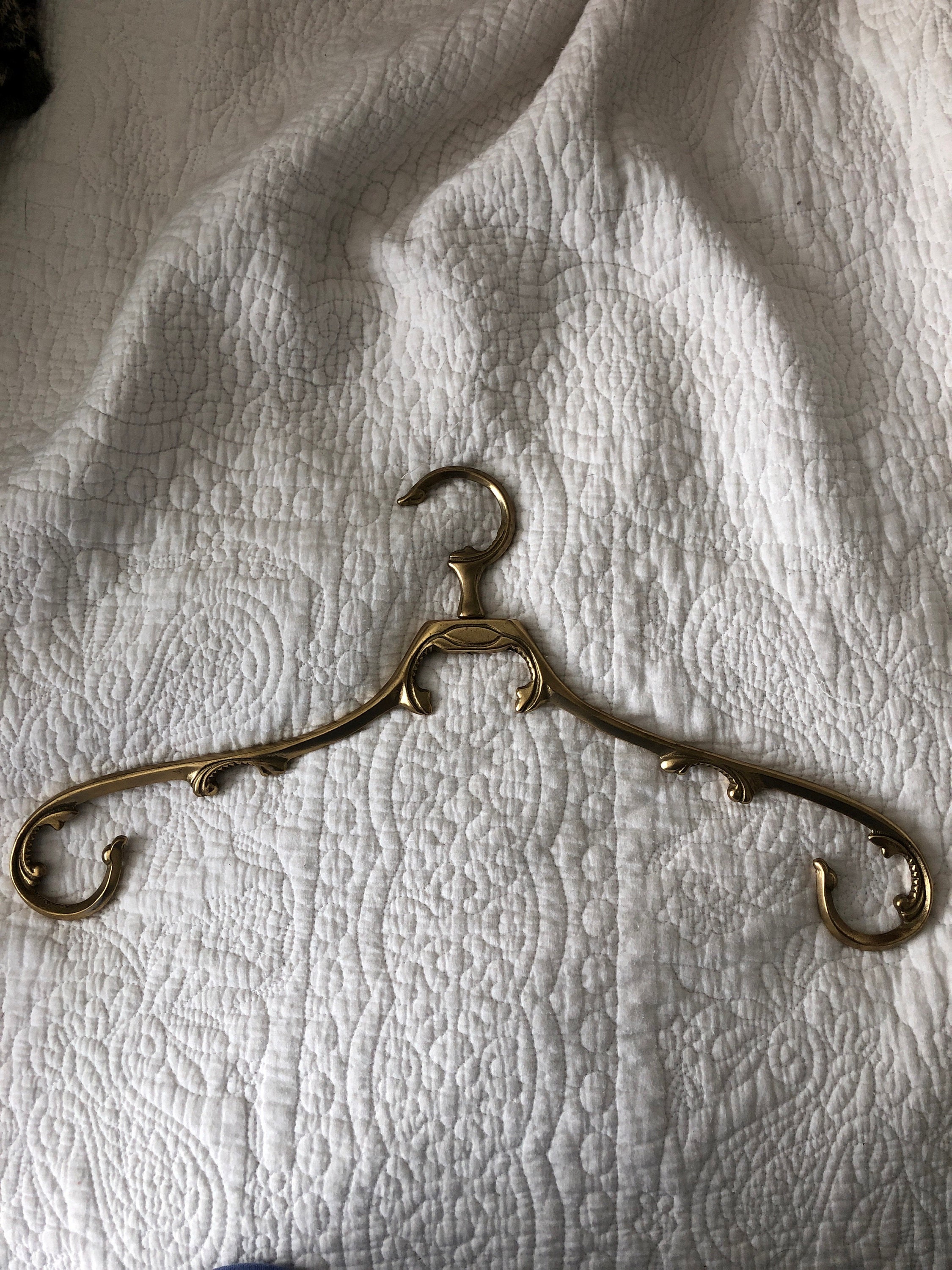 vintage brass wedding dress hanger-antique bridal hangers-old brass hangers-vintage brass coat hanger-brass clothes hangers-wardrobe
