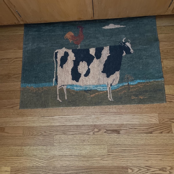 Custom Farm Mat Rugs Folk Art Chicken and Cow Floor Rug - Primitive Design, Farmhouse Art ...
