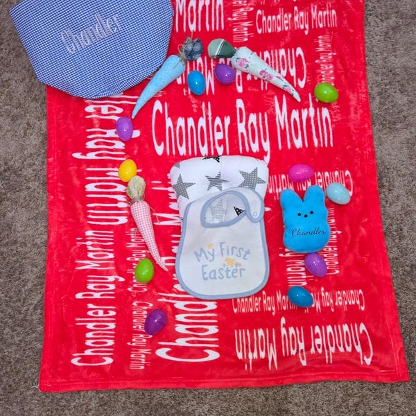 Gingham Easter Basket SM, Personalized Easter Basket, Embroidered ...