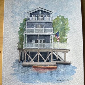Cape Cod Home Watercolor Poster Print - Beach Home Painting - New England Summer