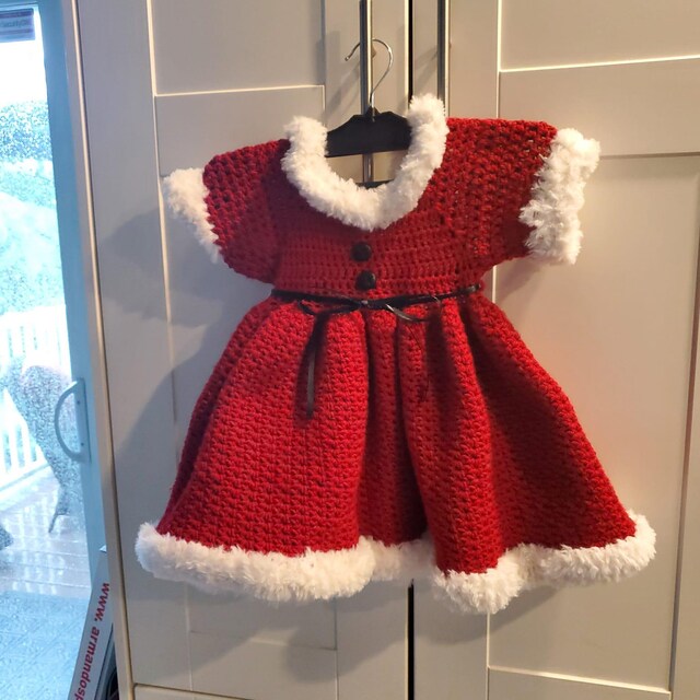 white christmas dresses Santa Bell Dress Crochet Pattern UK – Kerry Jayne Designs Ltd main image 1