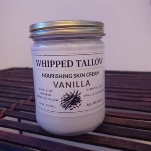 VANILLA Whipped Tallow Skin Cream Grass-Fed Tallow Face Moisturizer All Natural Non-Toxic Lotion Body Butter 2oz 4oz 9oz 16oz