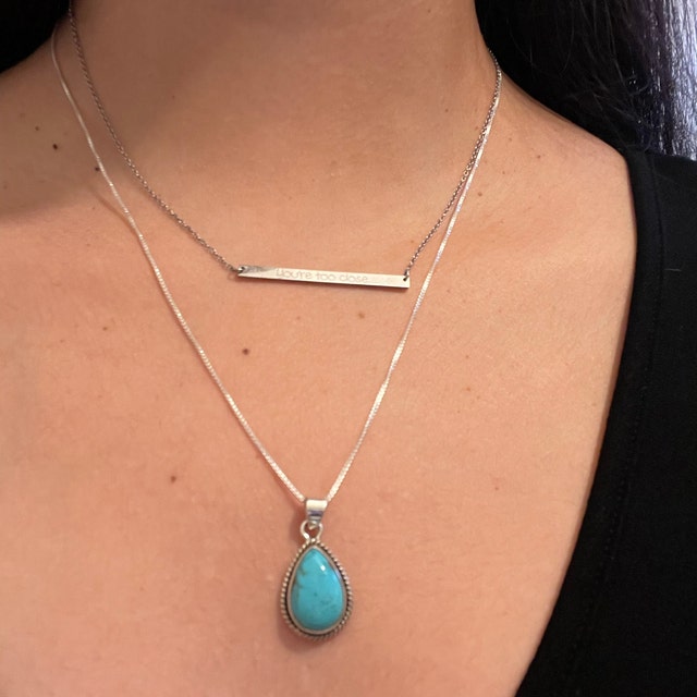 STN #215 | Teardrop Blue Turquoise Necklace Pendant With
