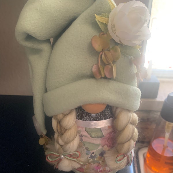 Spring Table Top Gnome with Grey Hat