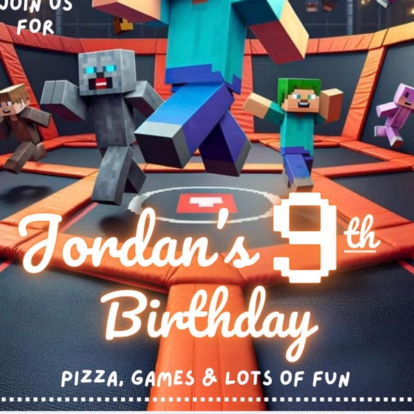Premium Boys Birthday Party Invitation Template, Jump Party, Arcade