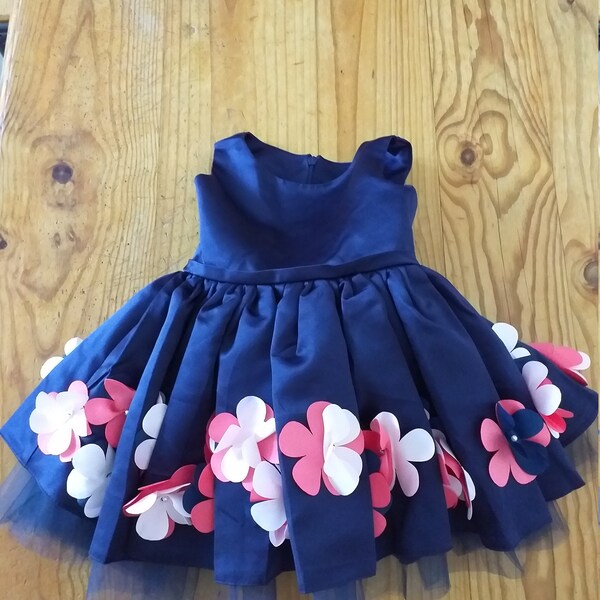 Organza Flower Enhanced Orange Knee Length Dress