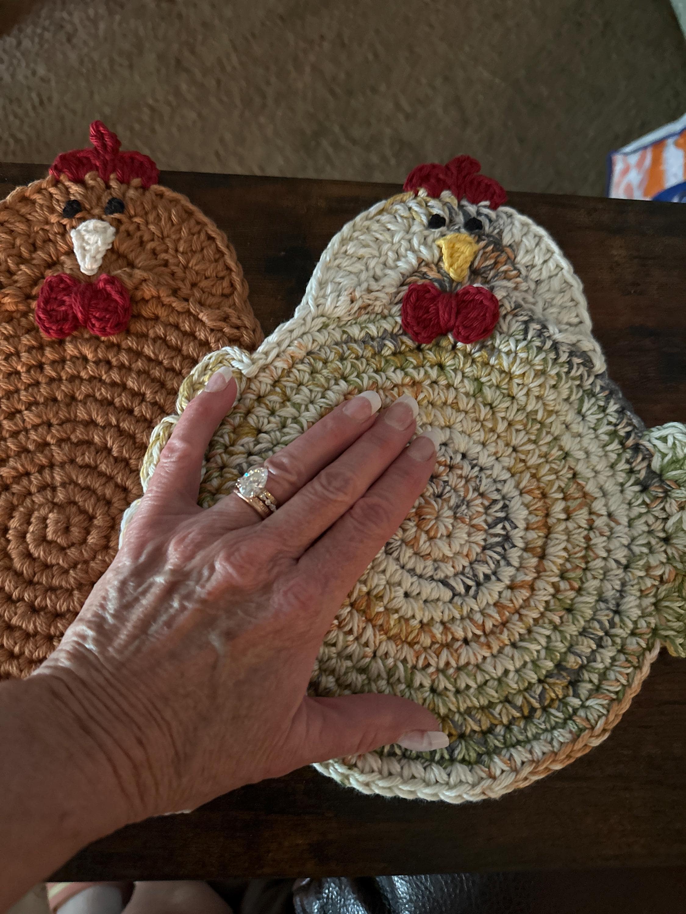Crochet Chicken Potholders, Trivets, Handmade, 100% cotton yarn, double-layered