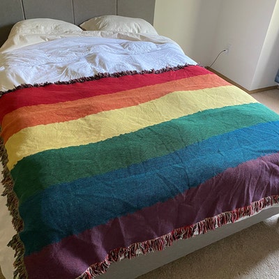 Rainbow Pride Woven Cotton Blanket, Rainbow Flag Blanket, Pride Flag