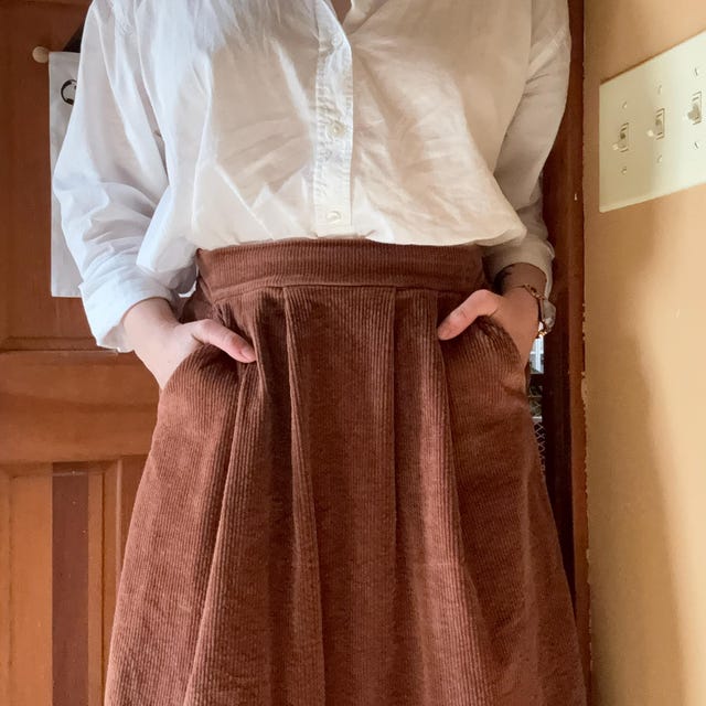 Elastic Waist Casual Corduroy Maxi Skirt, Brown Corduroy