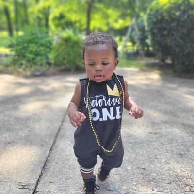 Notorious One Romper With Striped Cuff. 1st Birthday Outfit. the ...