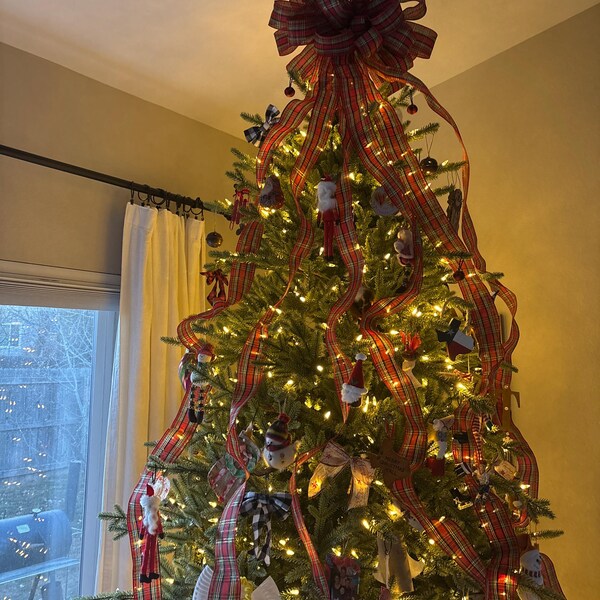 Christmas Tree Topper for 4ft Tree, Traditional Tartan Plaid Red Ribbon ...