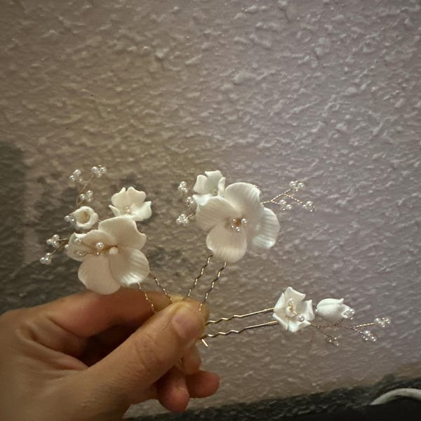 White Ceramic Flower Plate Hair Makeup Bridal Hair Comb