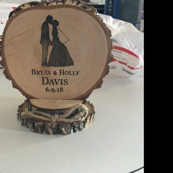 Bride and Groom Cake Topper, Rustic Wood Wedding Top, Engraved Wooden ...