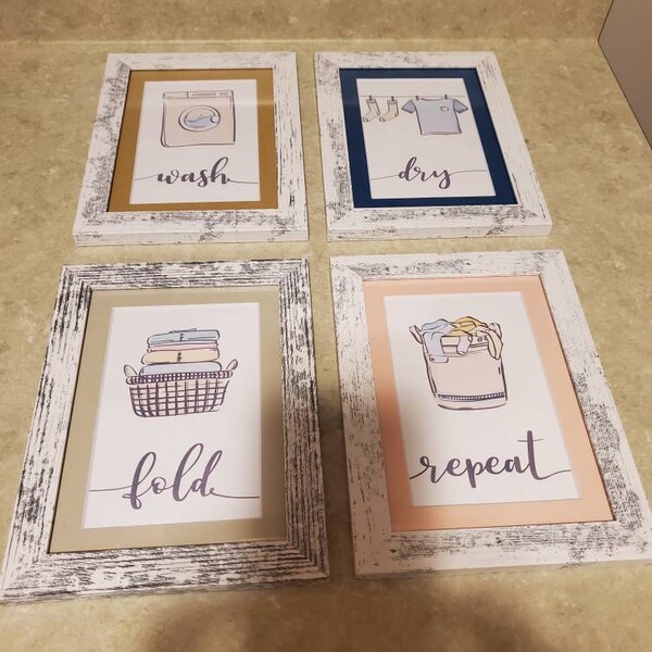 Colorful Laundry Room Decor, Wash Dry Fold Repeat Printable Wall Art ...