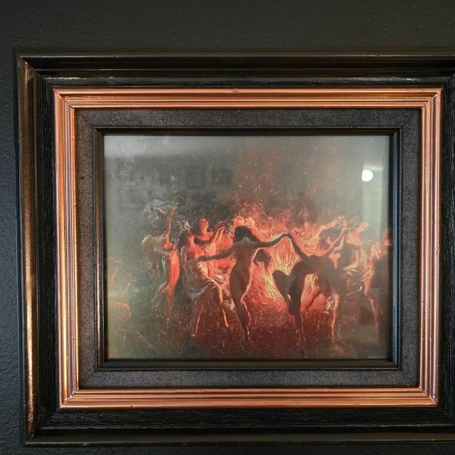 絵画 HOME PARTY FIRE Vintage Fire Dance Painting - Framed Fantasy Art Gift - Etsy