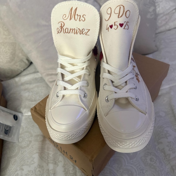 Wedding Converse for Bride, Fall Rustic Flower Embroidered Converse ...