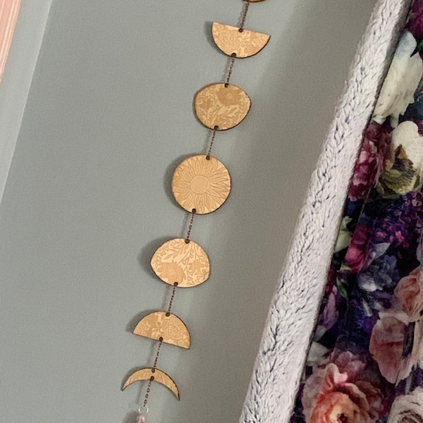 Floral Engraved Moon Phases Wall Hanging: Birch Wood Lunar Garland - Etsy